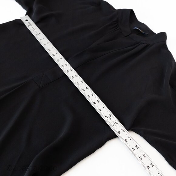 Polo Ralph Lauren M Split-Neck Top 100% Silk Black Relaxed Office Business - Picture 9 of 11